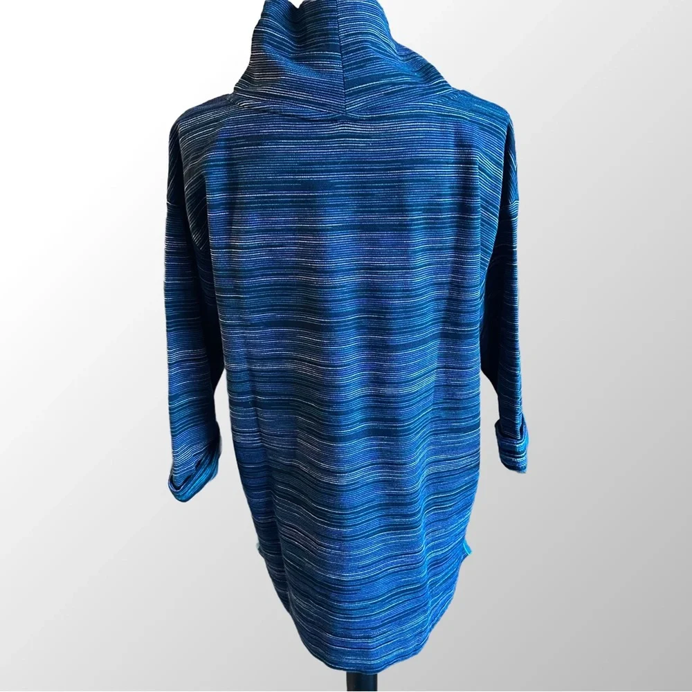 NWT T by Talbots Tunic Top in 1XP Blue Print Cowl Neck Long‎ Sleeve Textured